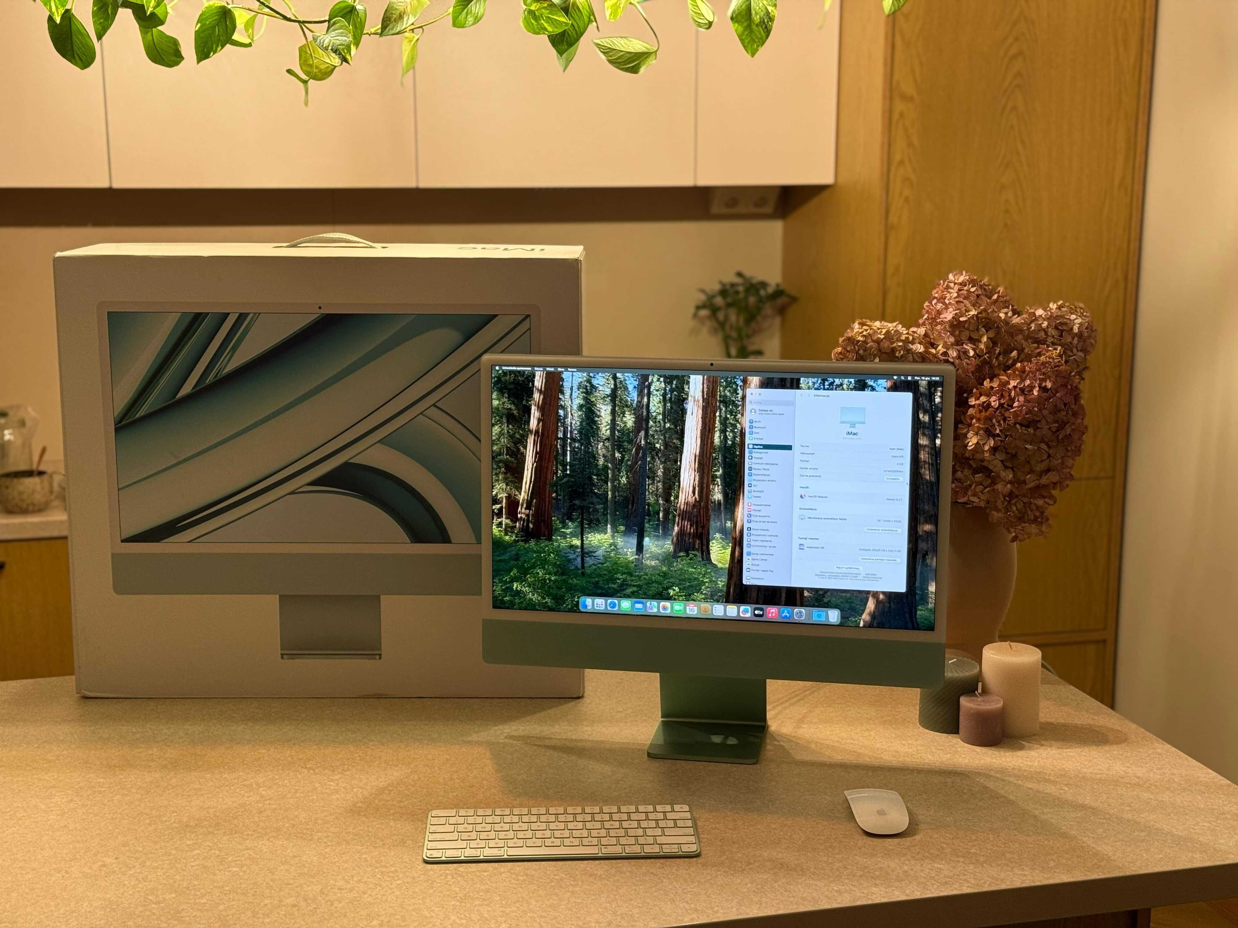 Sprzedam iMaca 24” z procesorem M3 – Zielony, Jak Nowy, Na Gwarancji