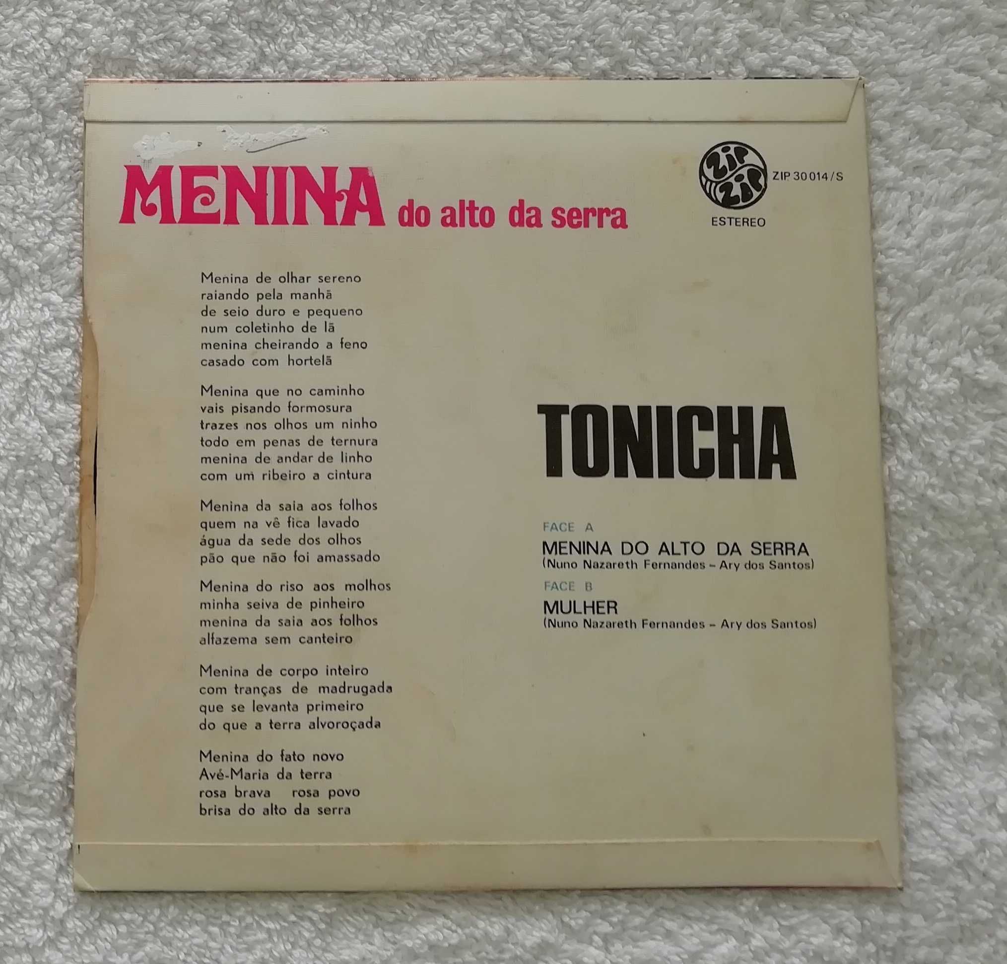 Disco Vinil Tonicha Festival da canção 1971 - Menina do Alto da Serra