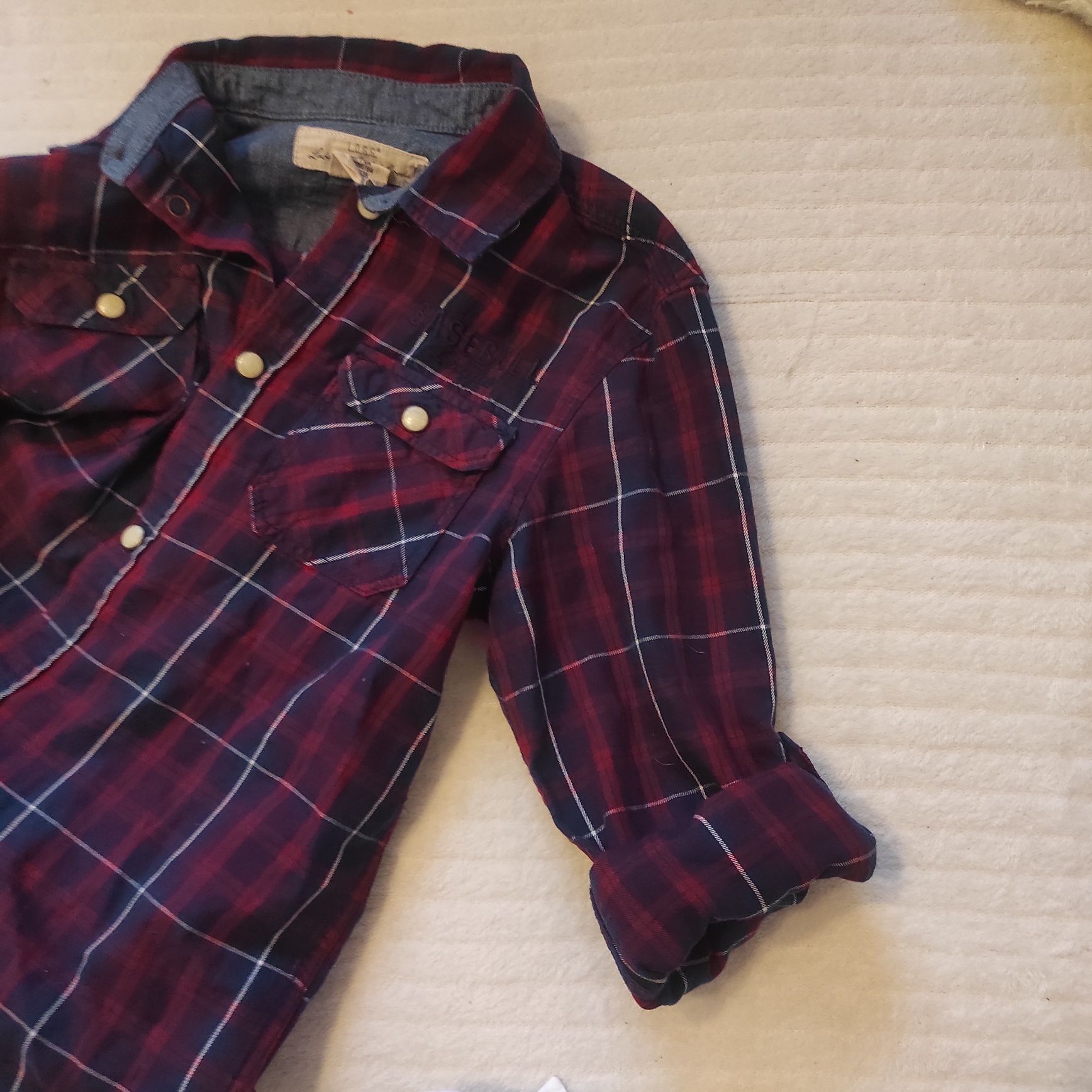 Koszula biała i koszula w kratkę h&m 128