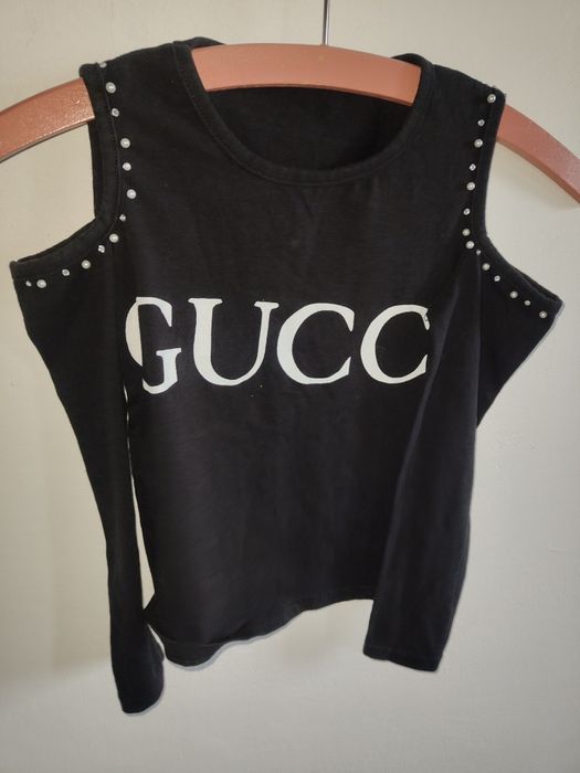 Markowa czarna bluzeczka odkryte ramiona Gucci r 128 na 8 lat bluzka