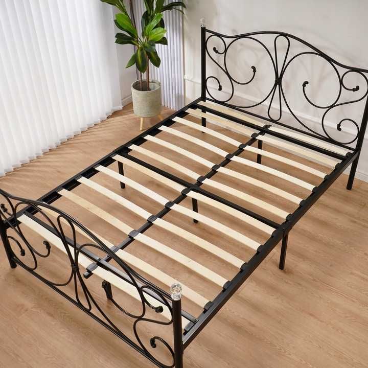 Łóżko Metalowe Glamour Czarne z Kryształkami 120x200 +Stelaż Drewniany
