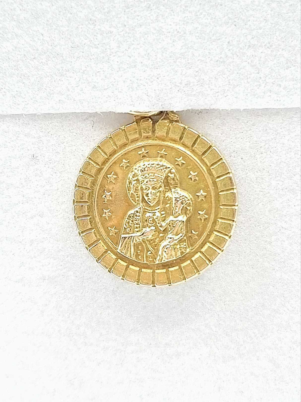 Złota zawieszka medalik Matka Boska 585 1,5g 1,1 cm