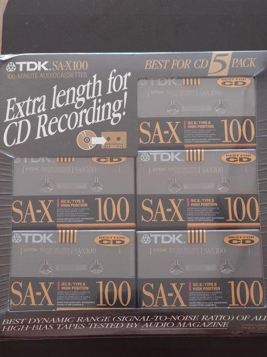 TDK SA-X 100 zestaw 5 kaset na rok 1991 rynek Amerykański