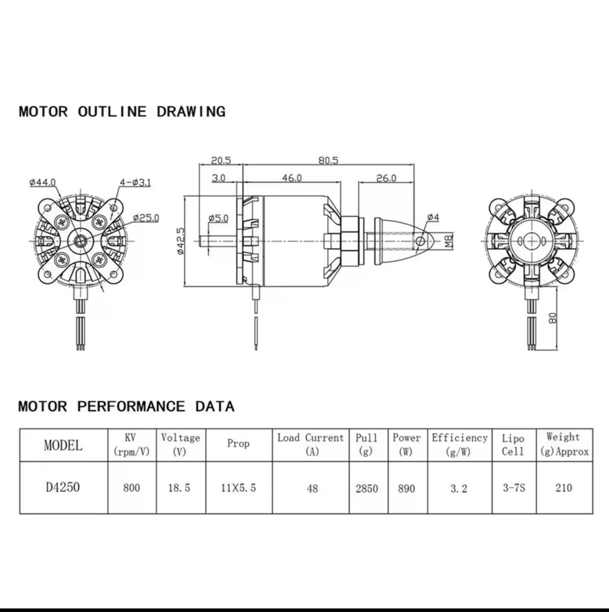 Двигун NEEBRC D4250 (800KV, 3-7S)