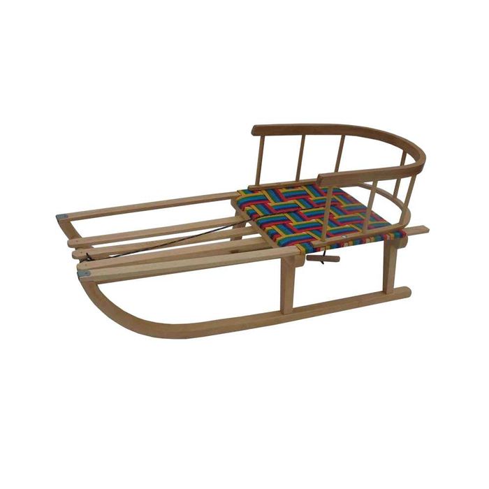 Sanki drewniane z oparciem miękkim siedziskiem z polskiej manufaktury