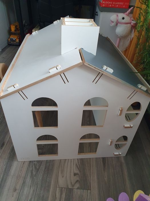 Biurko domek do zabawy My Mini Home białoszare komin na kredki 52-68cm