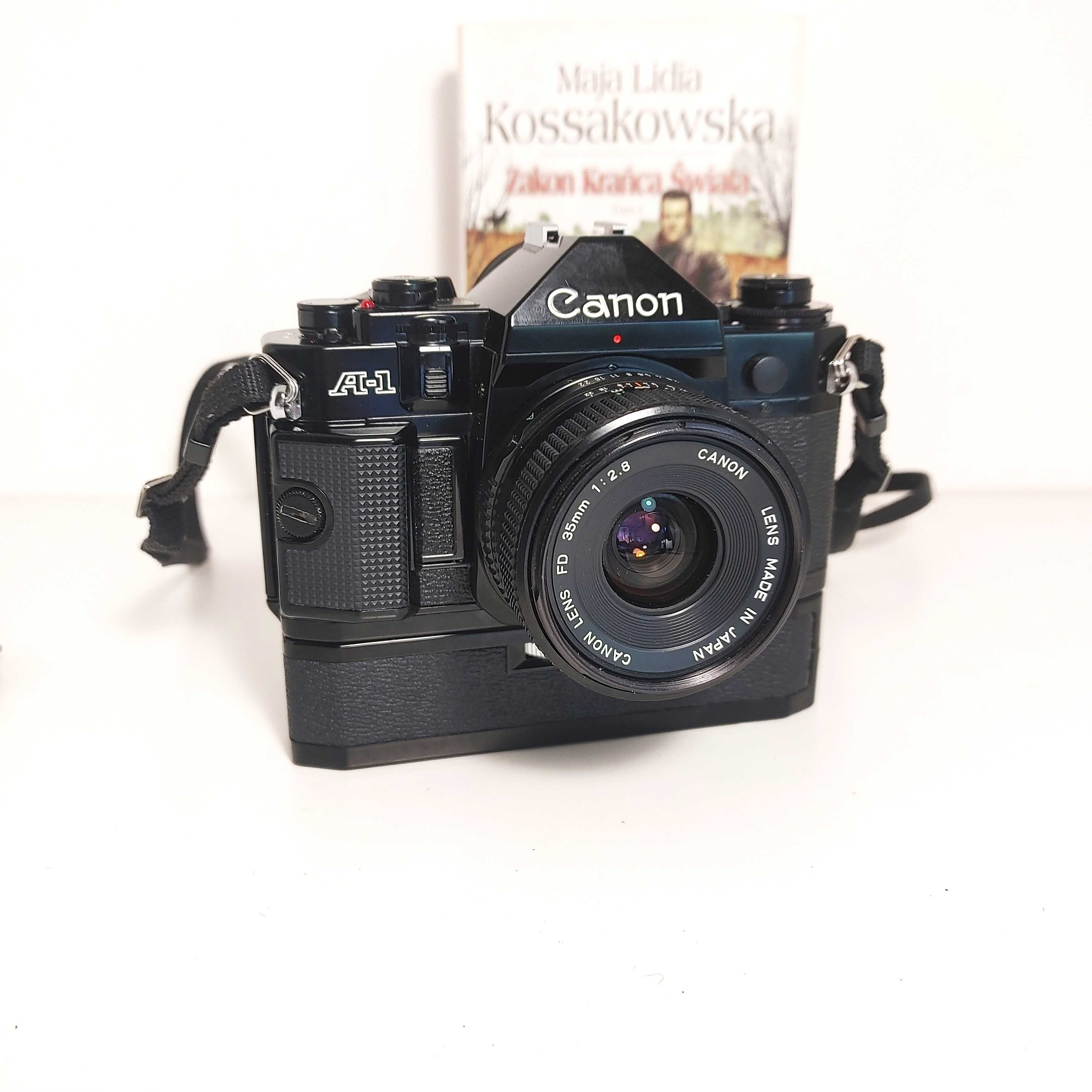 Lustrzanka analogowa CANON A-1 z Canon lens 35 mm 1:2,8 oraz Winder A