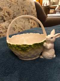 Wielkanoc koszyczek z zajączkiem ozdoba ceramika wiosenna