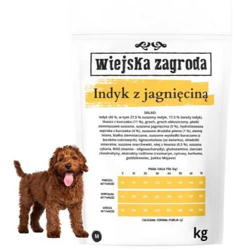 Wiejska Zagroda indyk z jagnięciną Karma sucha dla psa  M 1 kg na wagę
