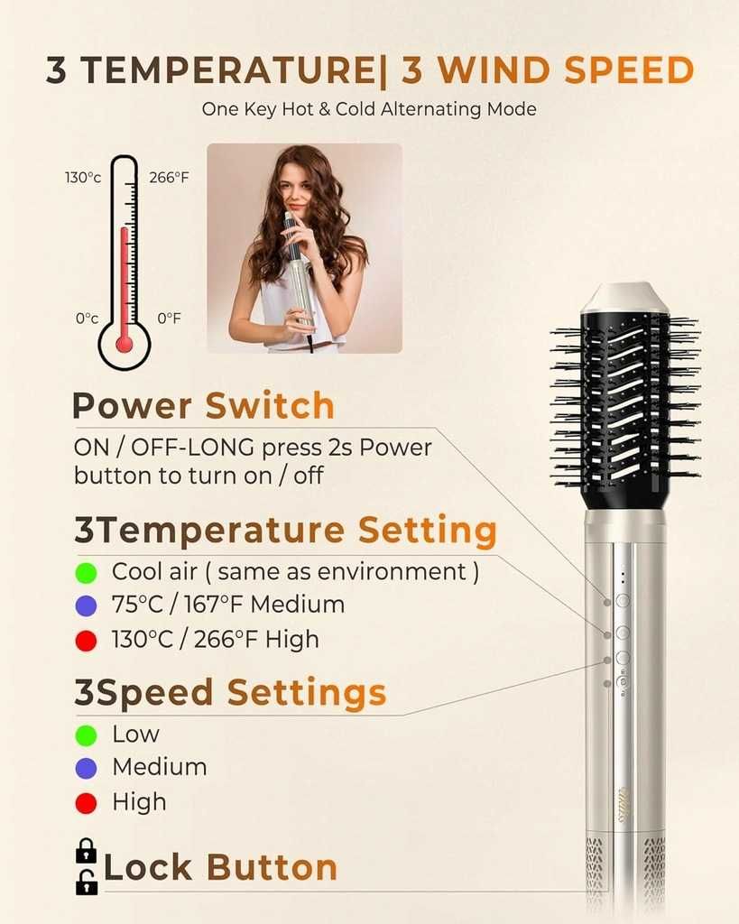 UKLISS Air Styler 6 w 1, Suszarka do włosów, lokówka, 6 końcówek