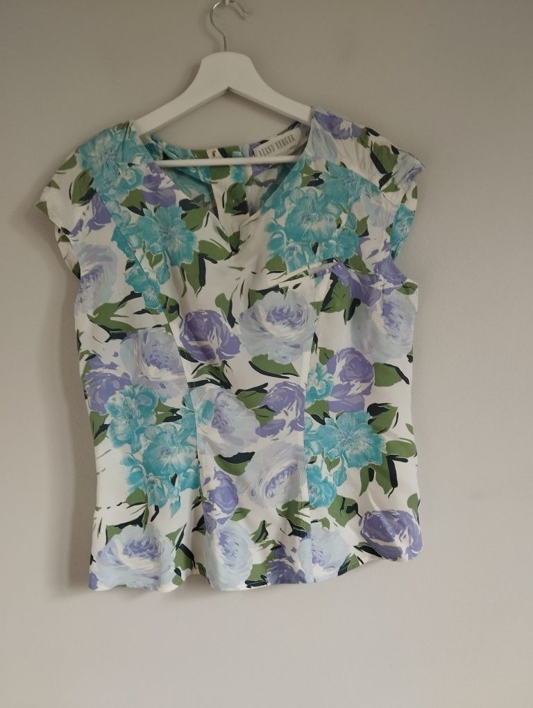 Bluzka vintage w kwiaty z listwą guzikową na plecach r. 40 Bernd Berge