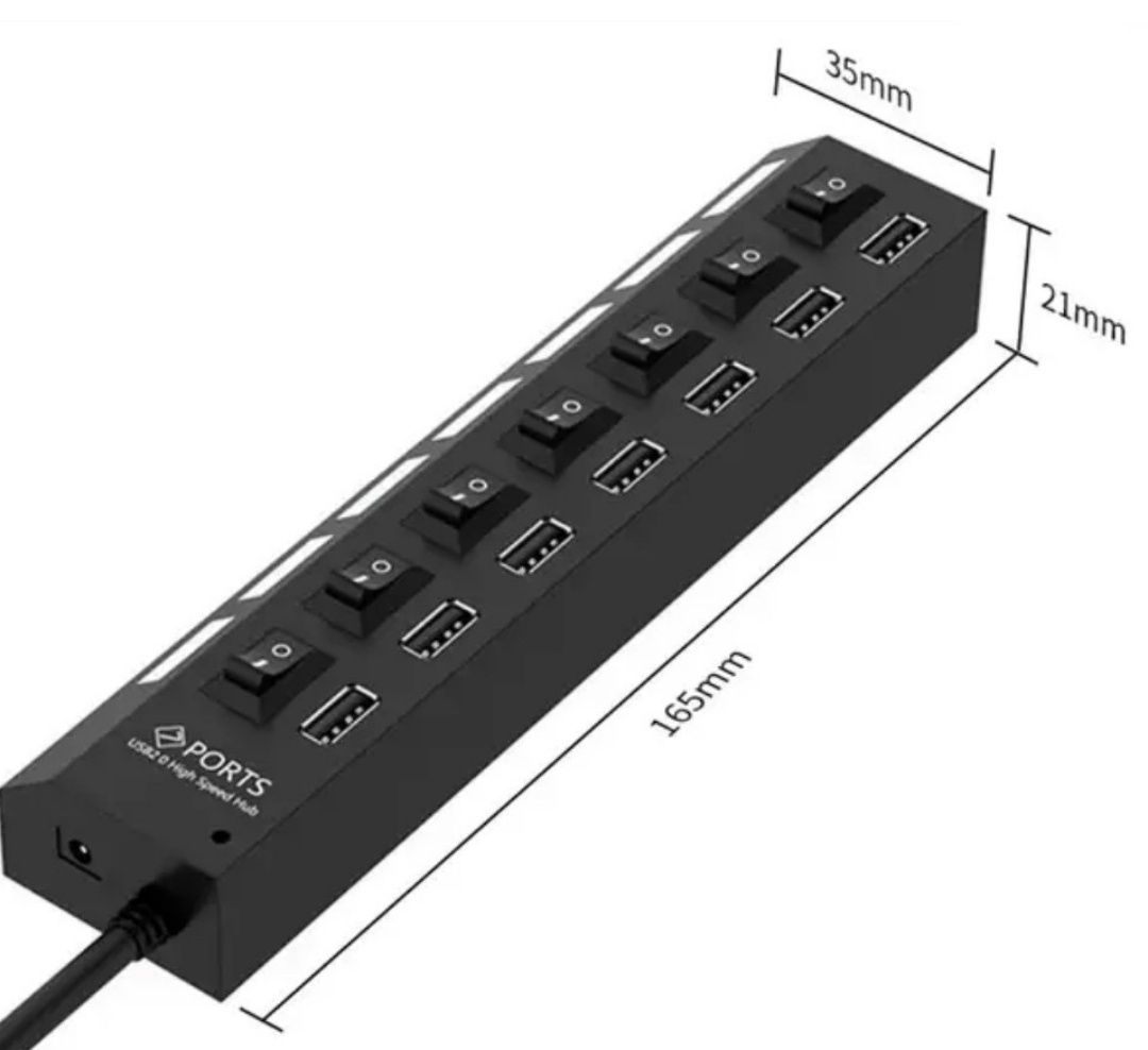 USB Перехідник Хаб розгалужувач Kerui 7XUSB USB 2.0 + 7 USB 2.0 Black