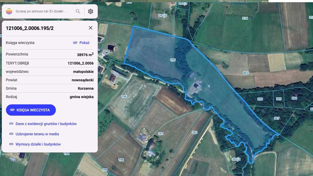 Dom z 2022 r. na 3,9 ha działce – cisza, spokój – gmina Korzenna