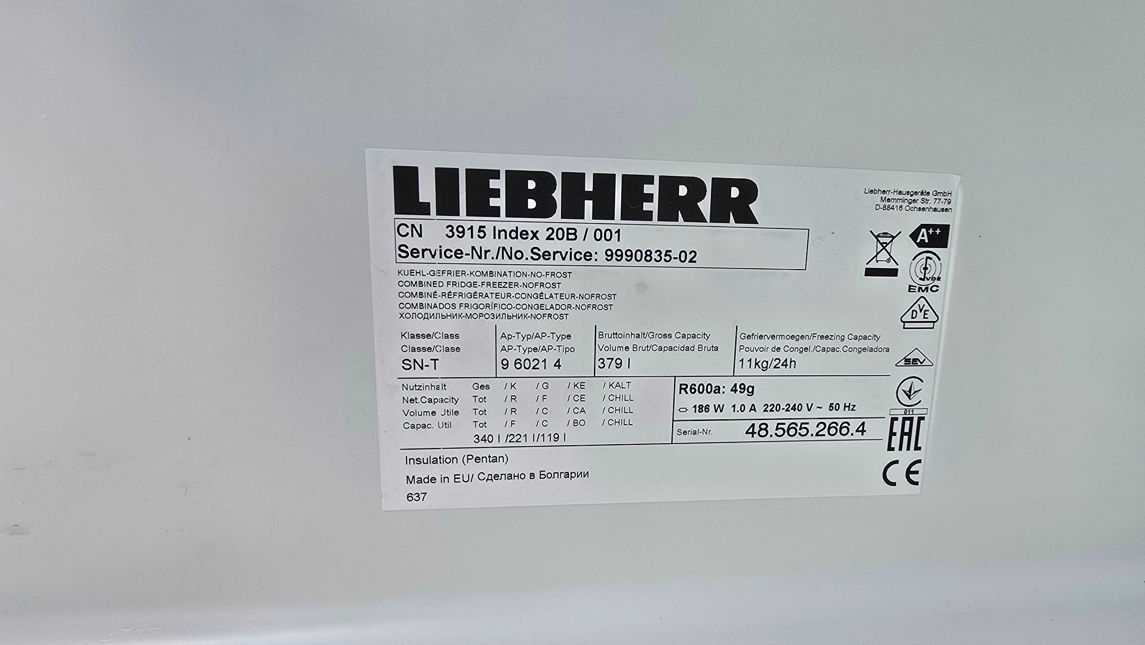 Lodówka Liebherr CN3915 A++ 201cm 4 szuflady NoFrost LCD