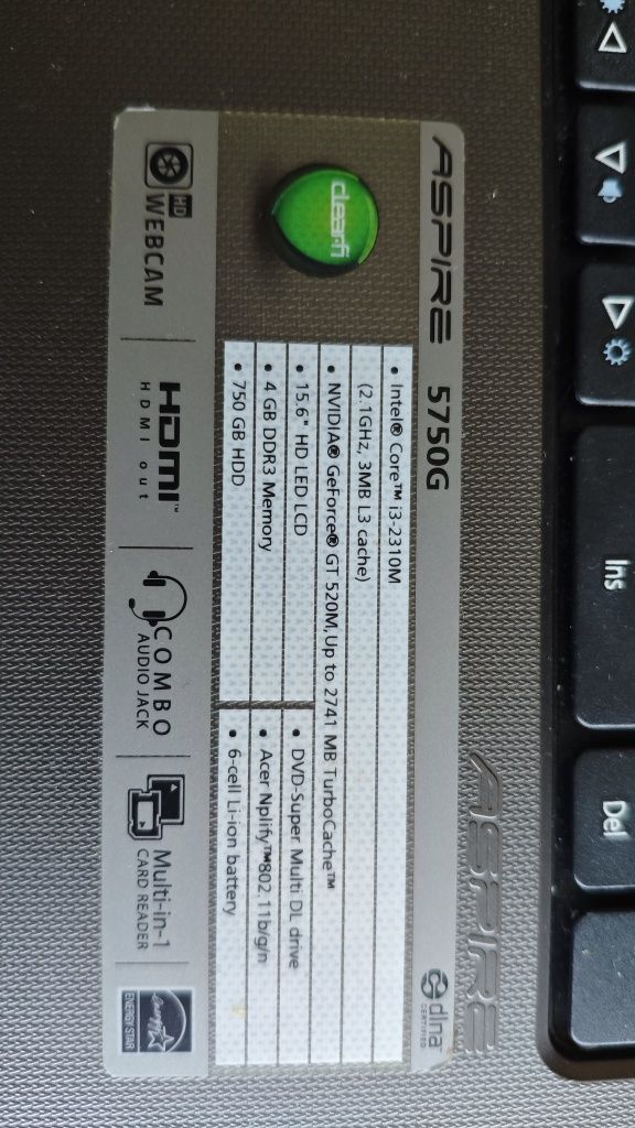 Laptop Acer aspire 5750G