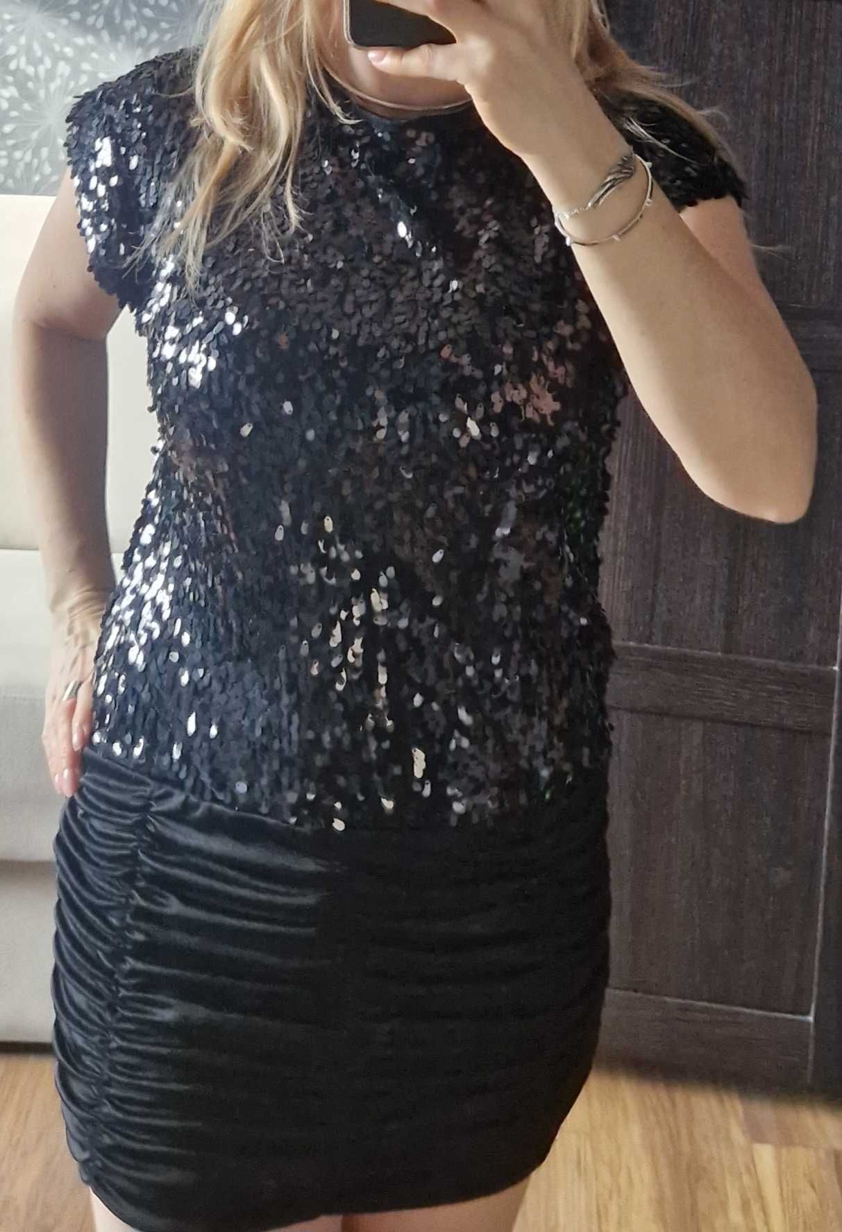 Sukienka mała czarna wieczorowa cekiny r. XS / S mini