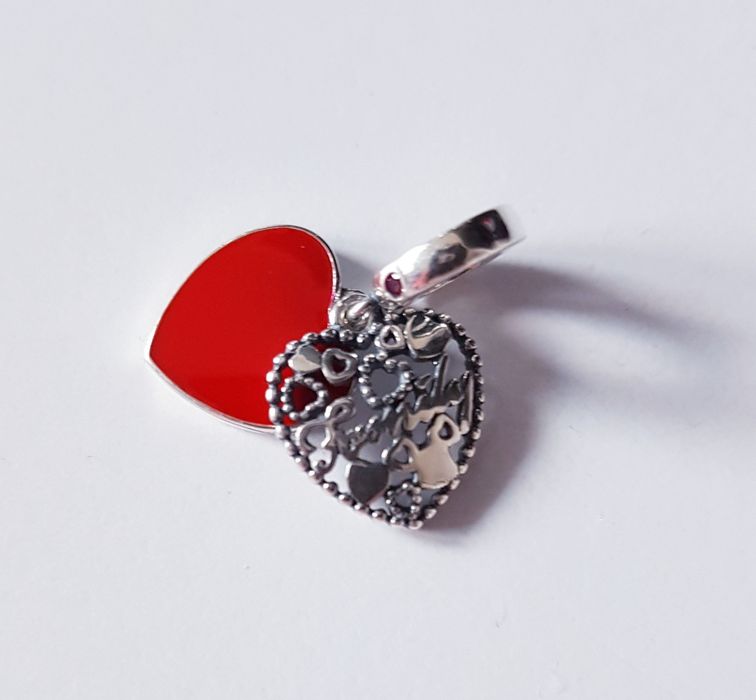 Charms zawieszka do Pandory dwa serca czerwony Family srebro 925