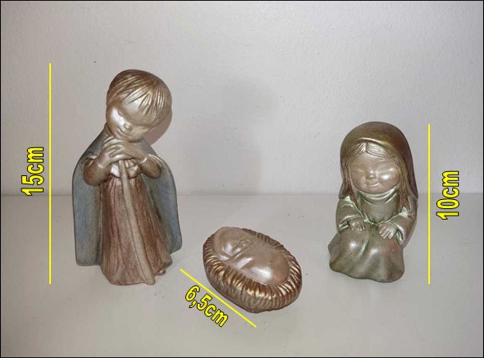 Presépio infantil 3 figuras gesso pintadas à mão