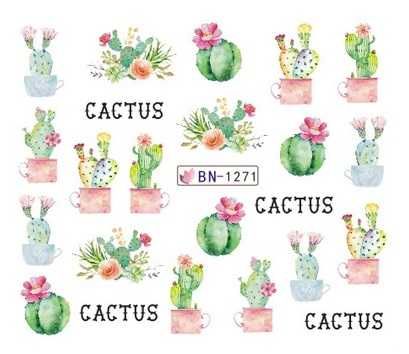 bn1271 naklejki wodne na paznokcie kaktusy