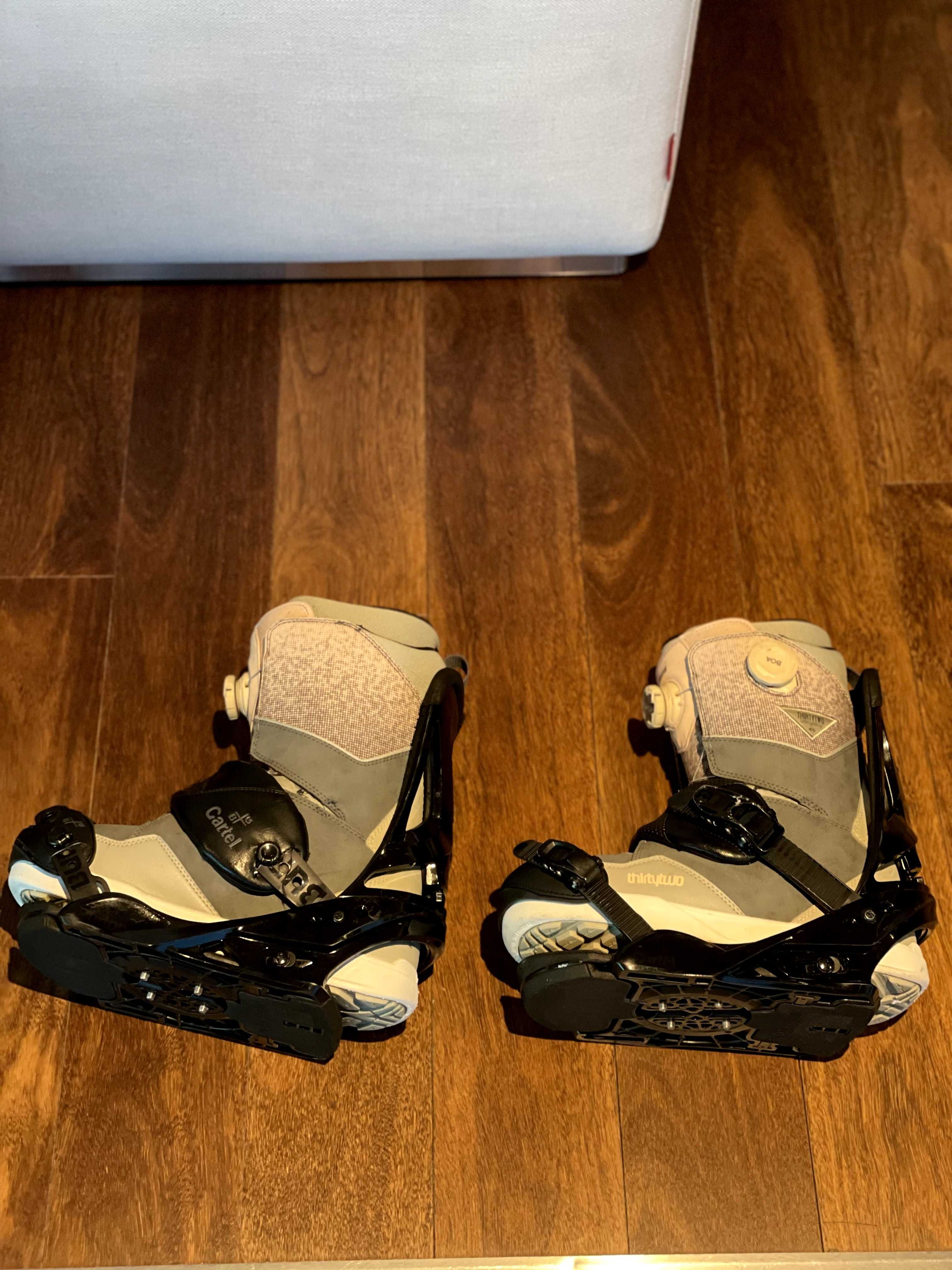 Botas de Snowboard tamanho 10.5 + Binder. Como Novos!