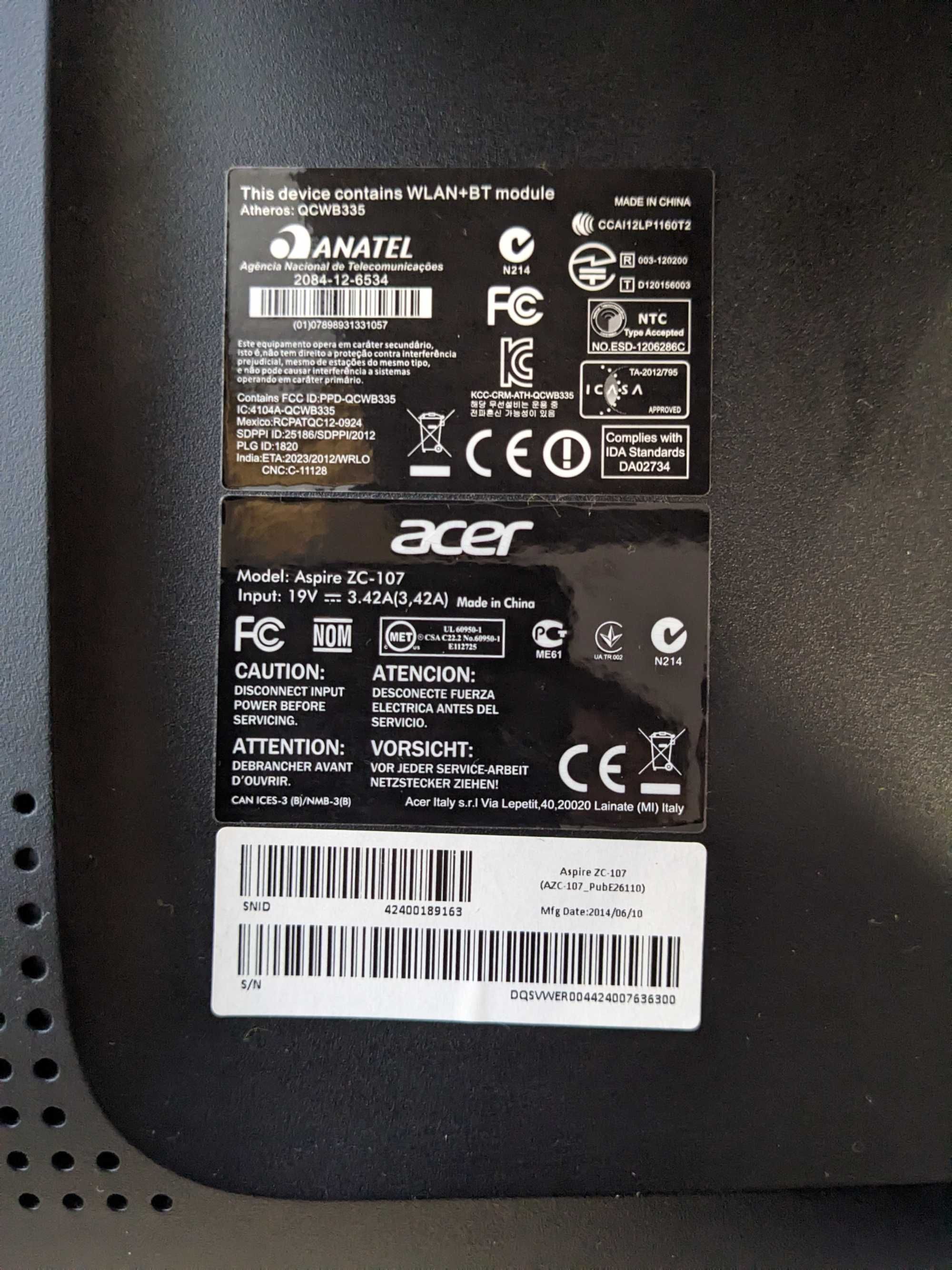 Моноблок  Acer Aspire ZC-107 19.5"