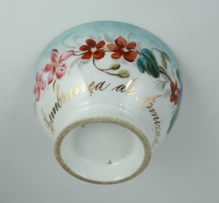 Taça com prato porcelana Séc. XIX  - Lembrança de amizade