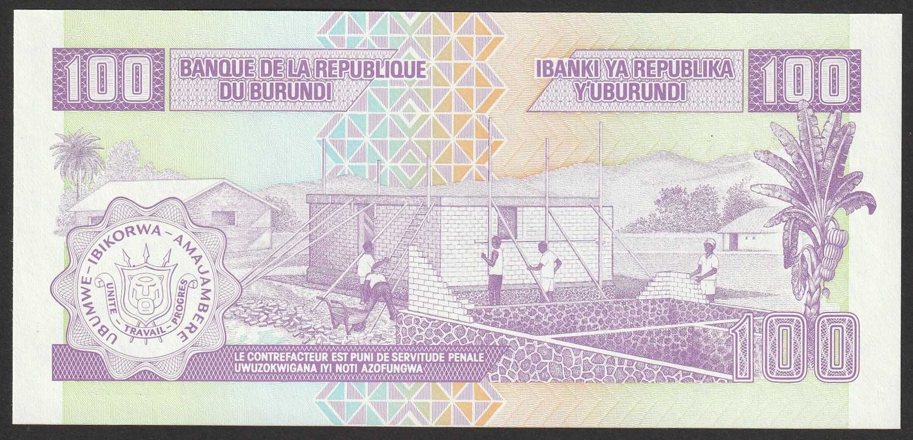 Burundi 100 franków 1997 - stan bankowy UNC