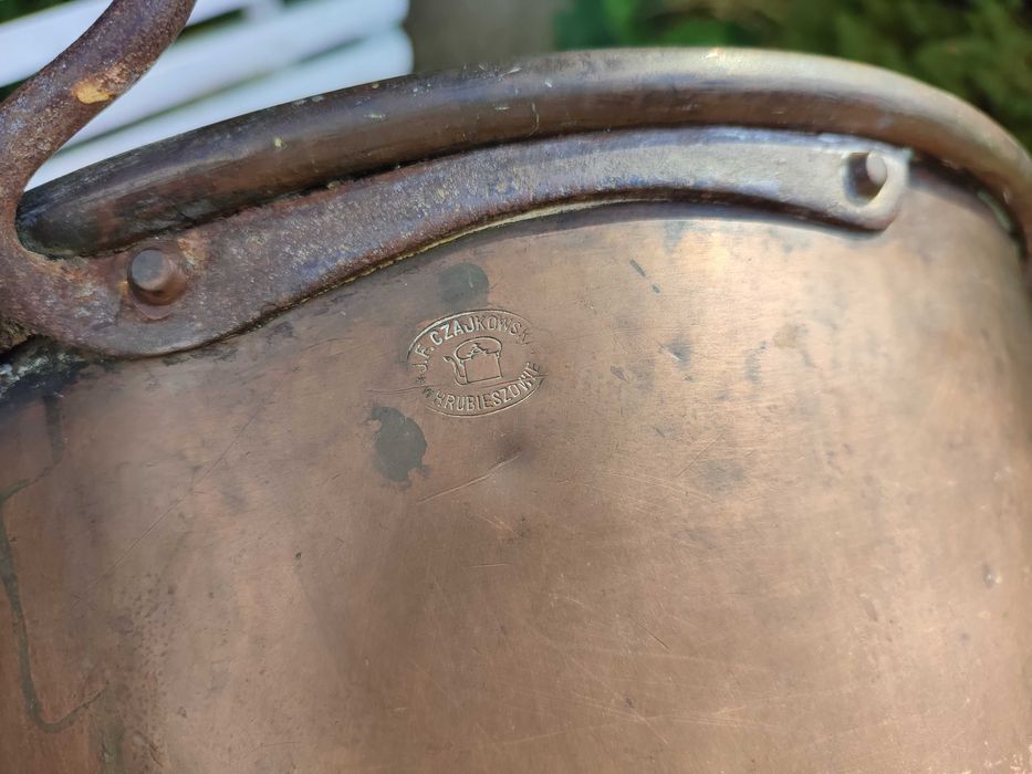 Miedziany kocioł gar sagan sygnowany Czajkowski Hrubieszów