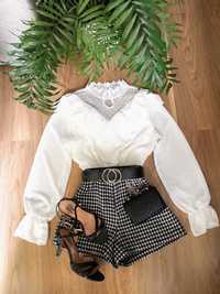 Tweedowe spodenki szorty Zara XS kratka czarno białe