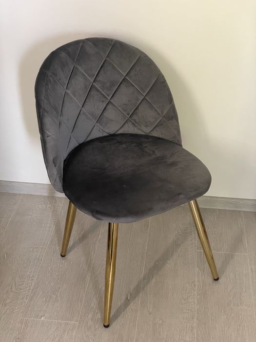 Krzesło szary welur złote nogi