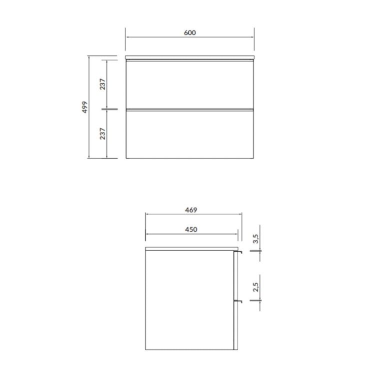 Cersanit Virgo szafka  szara  z blatem  i uchwytami chromowanymi 60 CM