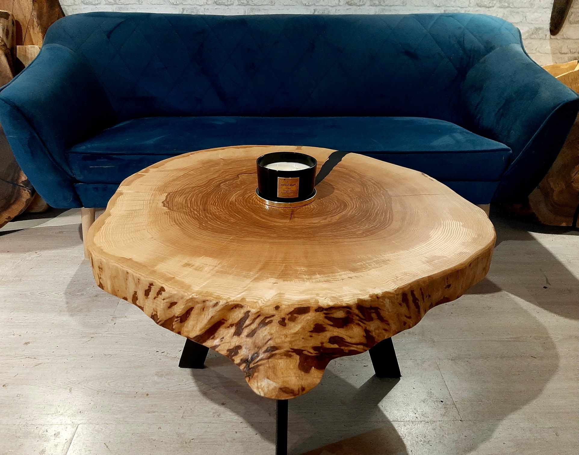 Stolik kawowy 85x80 plaster drewna loft ława żywica