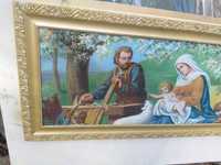 Stary obraz religijny św. Rodziny malowany na płycie 136 x 69
