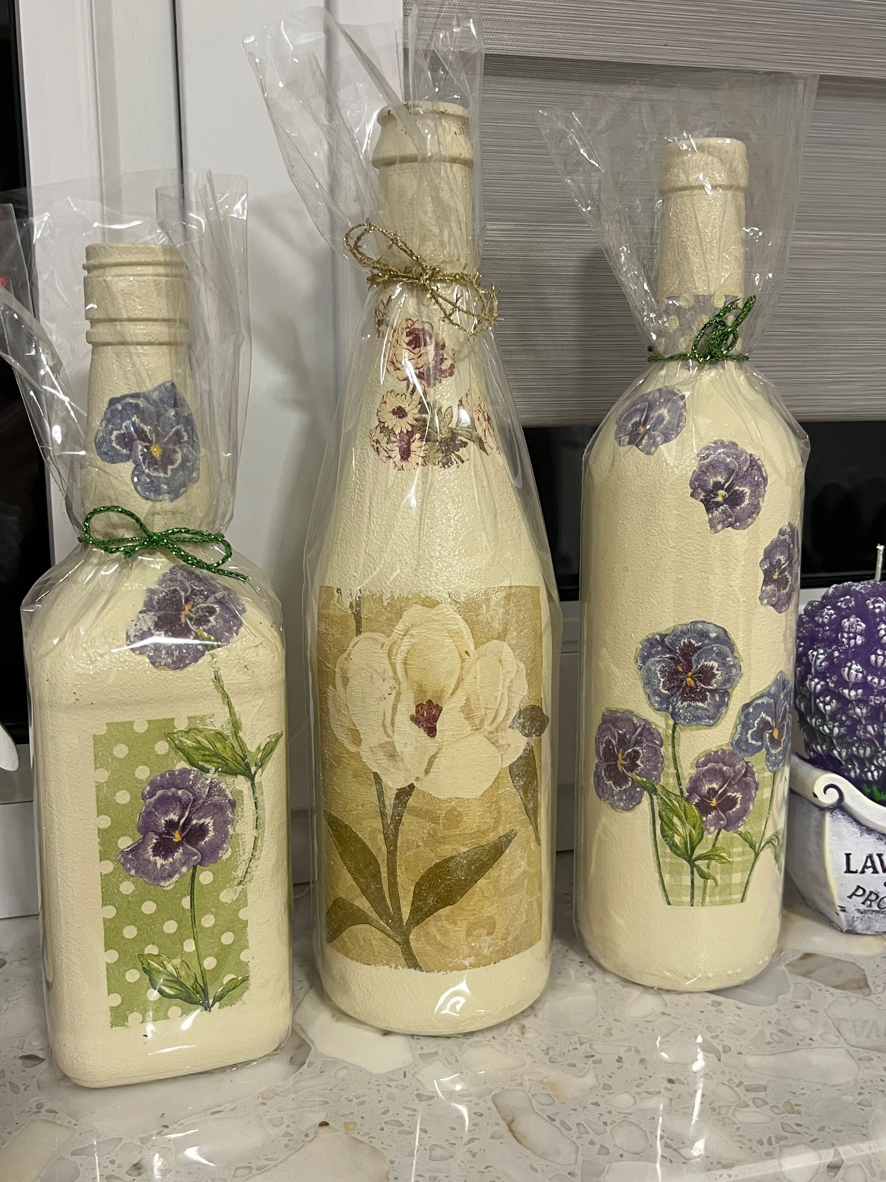 Zestaw Butelek decoupage motyw Kwiatowy na Prezent