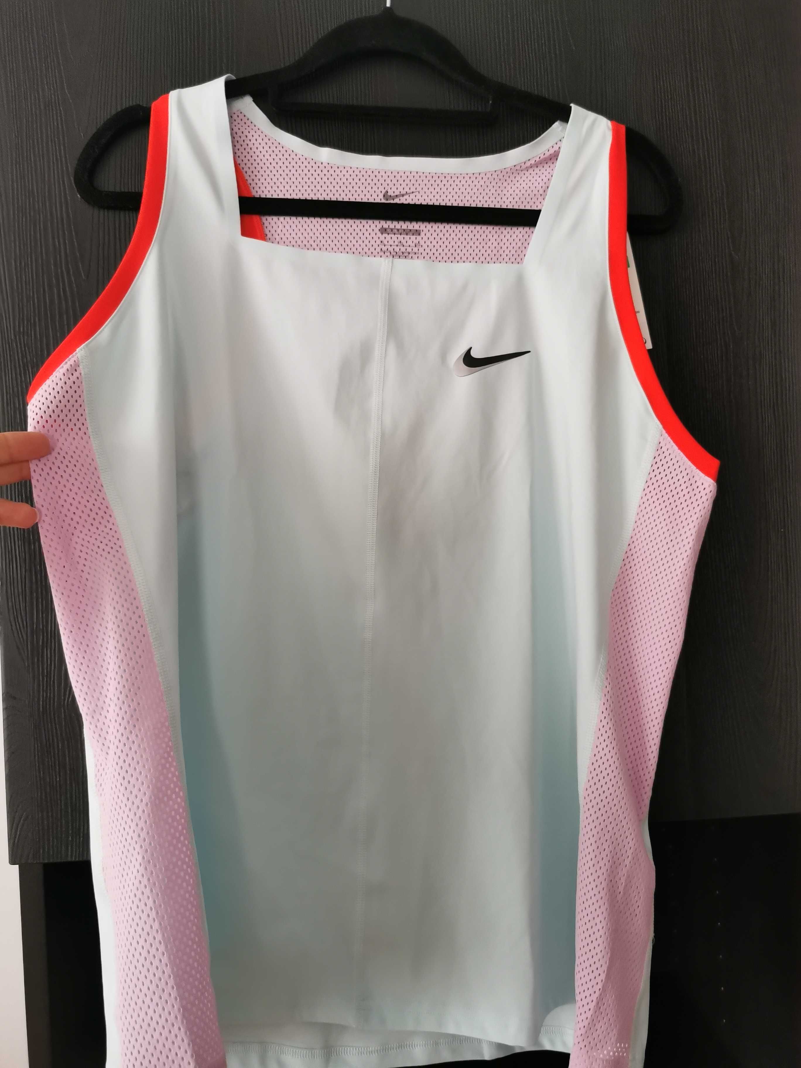 Nike top sportowy XL 42 sample wycięte plecy błękitny różowy slim fit