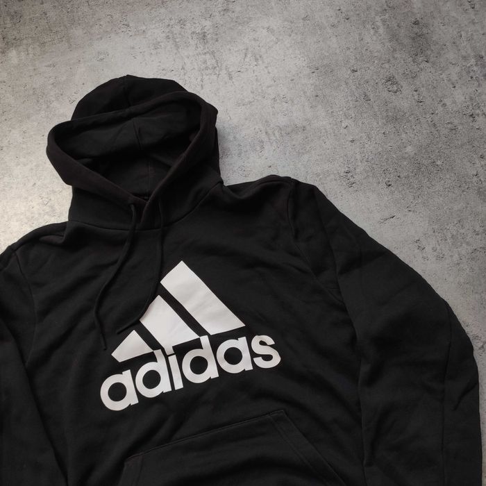 MĘSKA Czarna Bluza z Kapturem Klasyka duże Logo Adidas Nadruk Hoodie