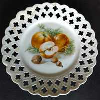 Ażurowy talerz na owoce porcelana ręcznie malowany