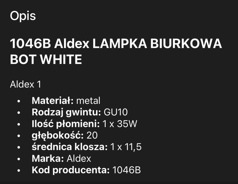 Lampa stołowa / nocna Aldex BOT biały 35 W