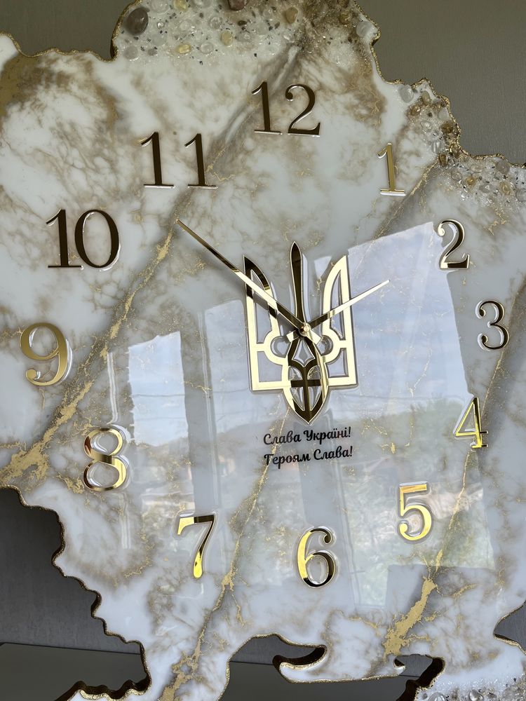 Настінний годинник «Карта України» 150х100 см з епоксидної смоли