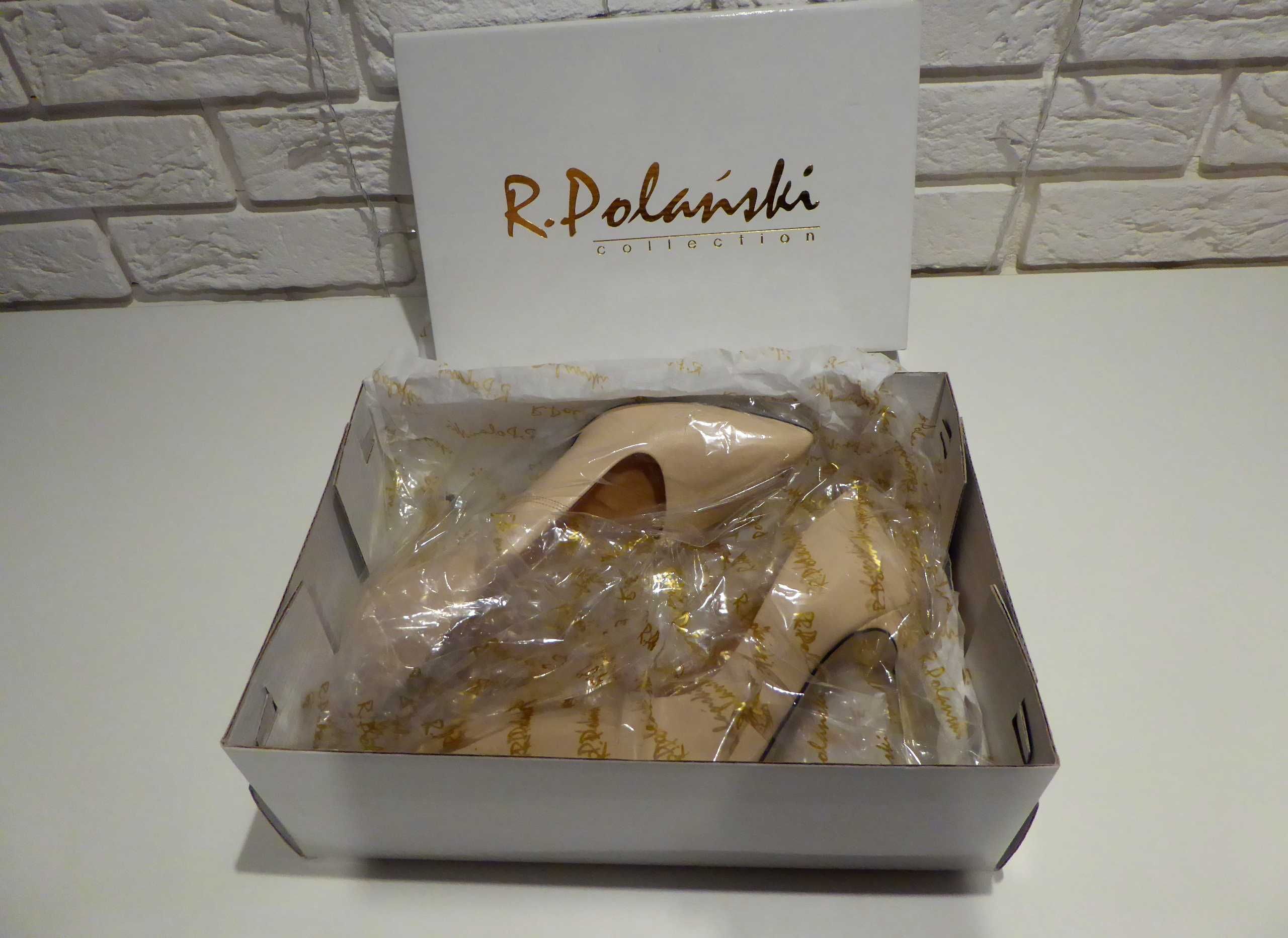 Szpilki buty na obcasie R.Polański skóra beż 37 złoty obcas