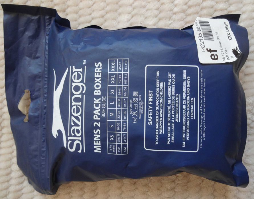 Slazenger - NOWE, w folii, 2 pary bokserek, rozm XXXL; białe i granat.