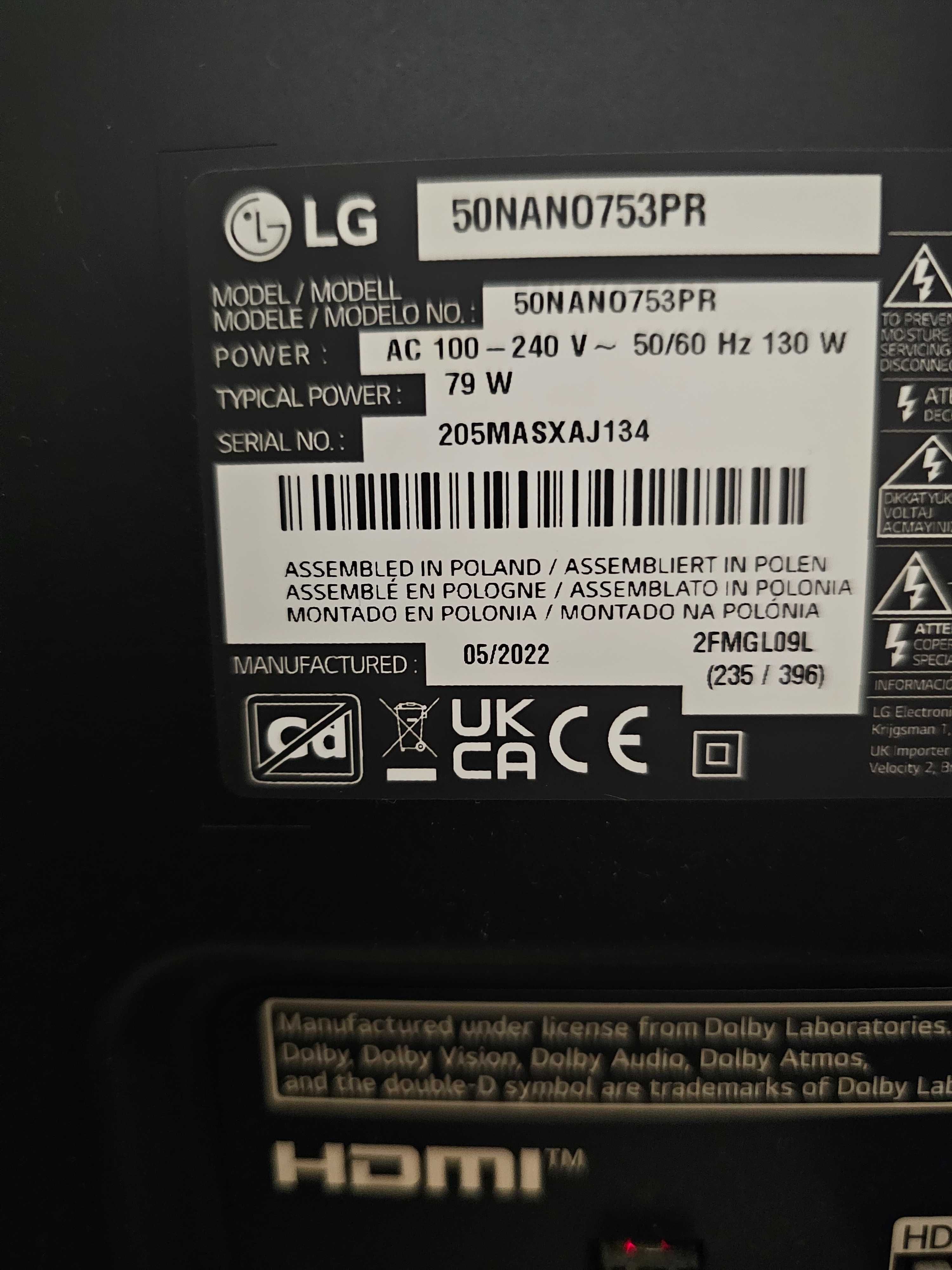 Telewizor NanoCell LG 50NANO753PR 50" SmartTV
