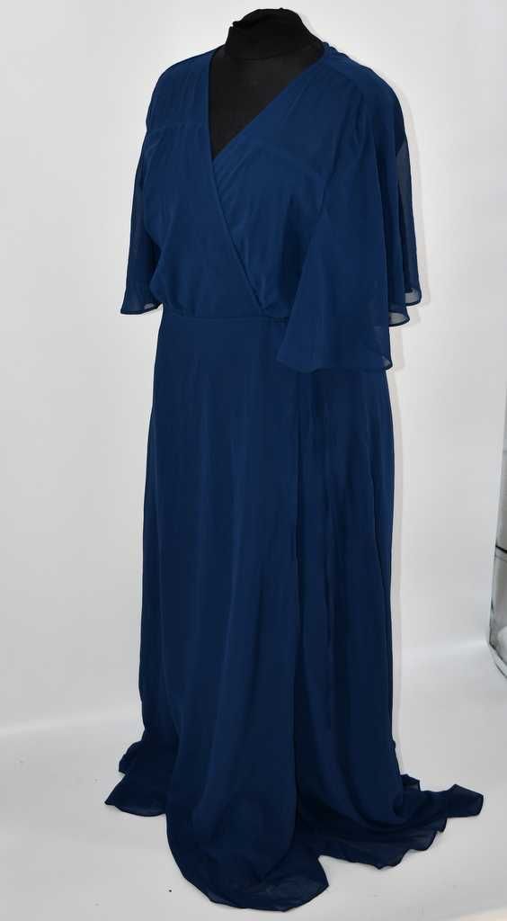 Granatowa elegancka sukienka kopertowa Boohoo 50/52 maxi plus size