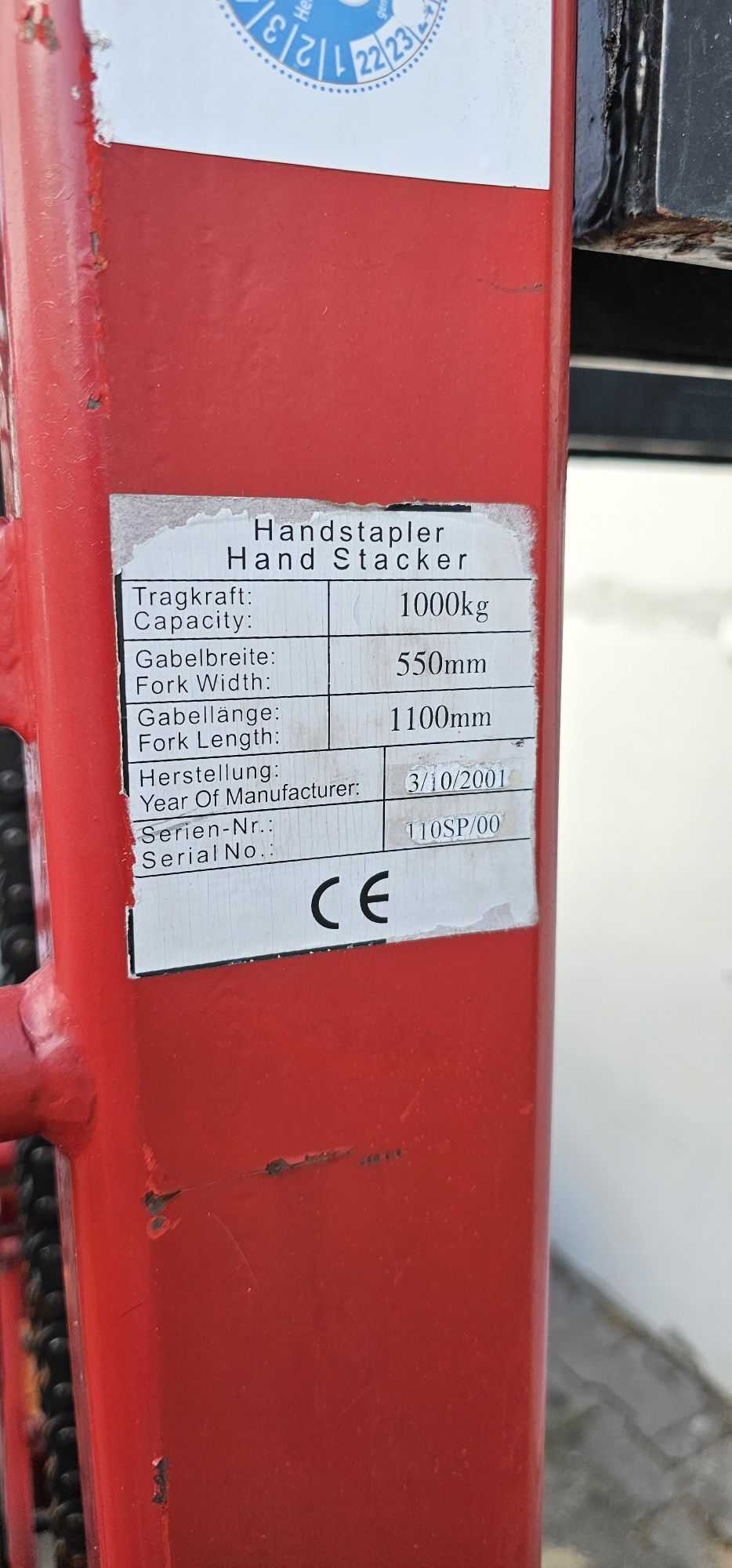 Wózek masztowy transportowy paleciak podnośnikowy 1000 kg