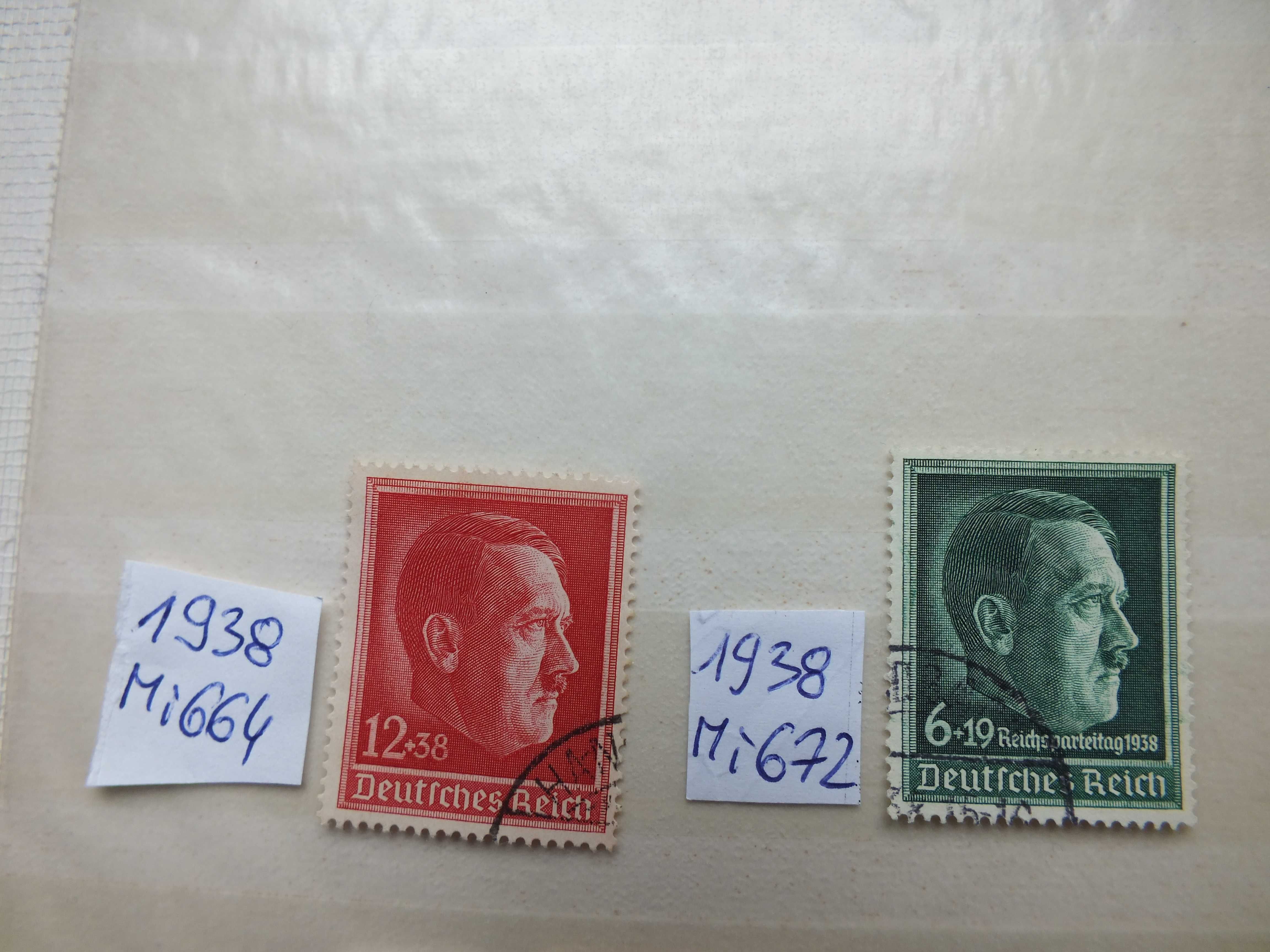 2szt. znaczki Mi 664,Mi 672 Niemcy 1938r. HITLER Rzesza kasowane Reich