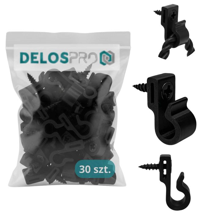 Haczyki wkręcane uniwersalne do lampek świątecznych, czarne 60 szt.