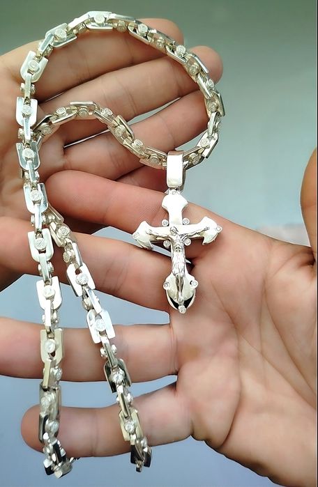 Срібний ланцюжок 110г Baraka+хрестик, цепочка серебряная+крестик  набі