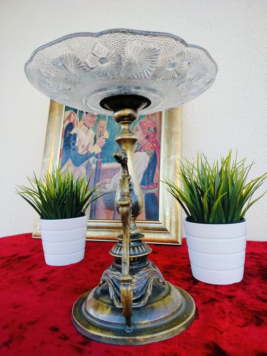 Unikatowa piekna duża mosiężna patera owocarka