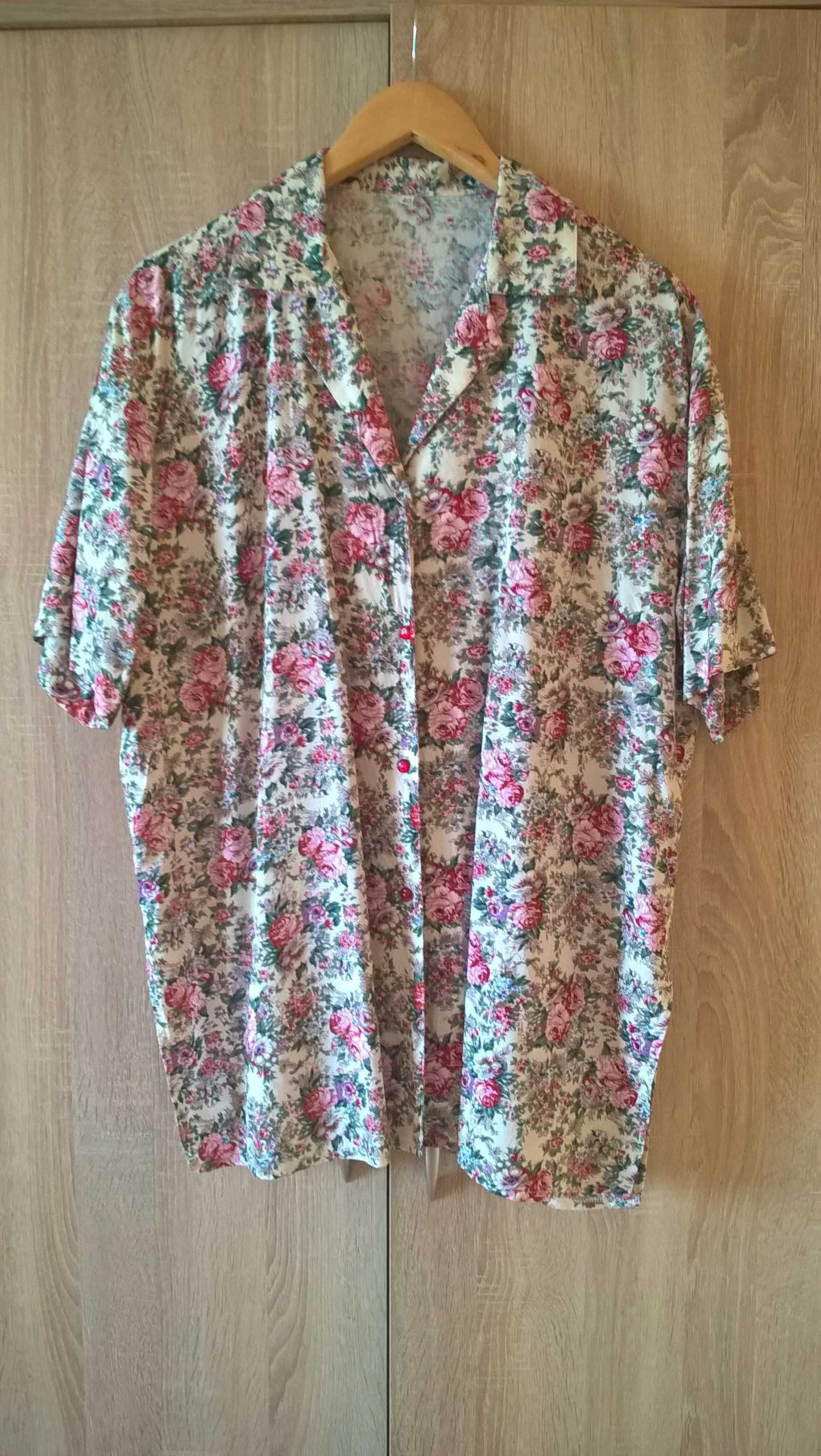 40/42/44/46/48 Koszula bluzka tunika narzutka kwiaty vintage retro