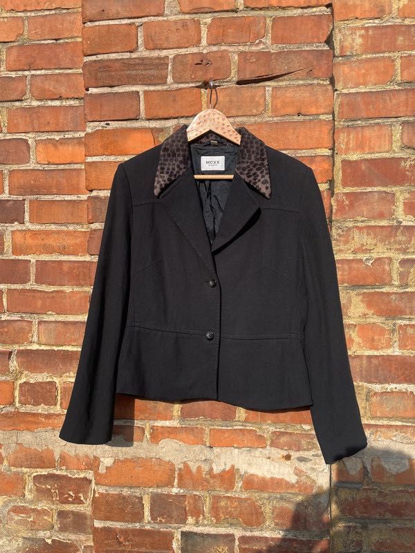 Marynarka mexx żakiet czarna w panterkę wełna MEXX krótka Vintage m L